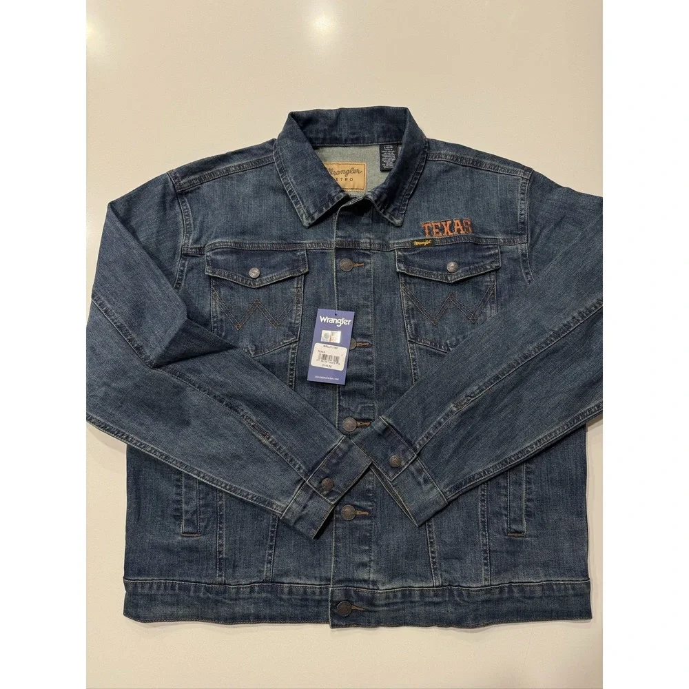 Wrangler Retro Texas Longhorns Mens Blue Denim Jacket Large NWT
